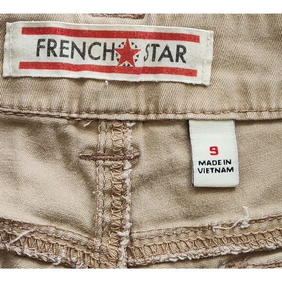 French Star Tan Beige Flat Front Shorts 9 Juniors Lightweight Slashed Pockets - Picture 3 of 4
